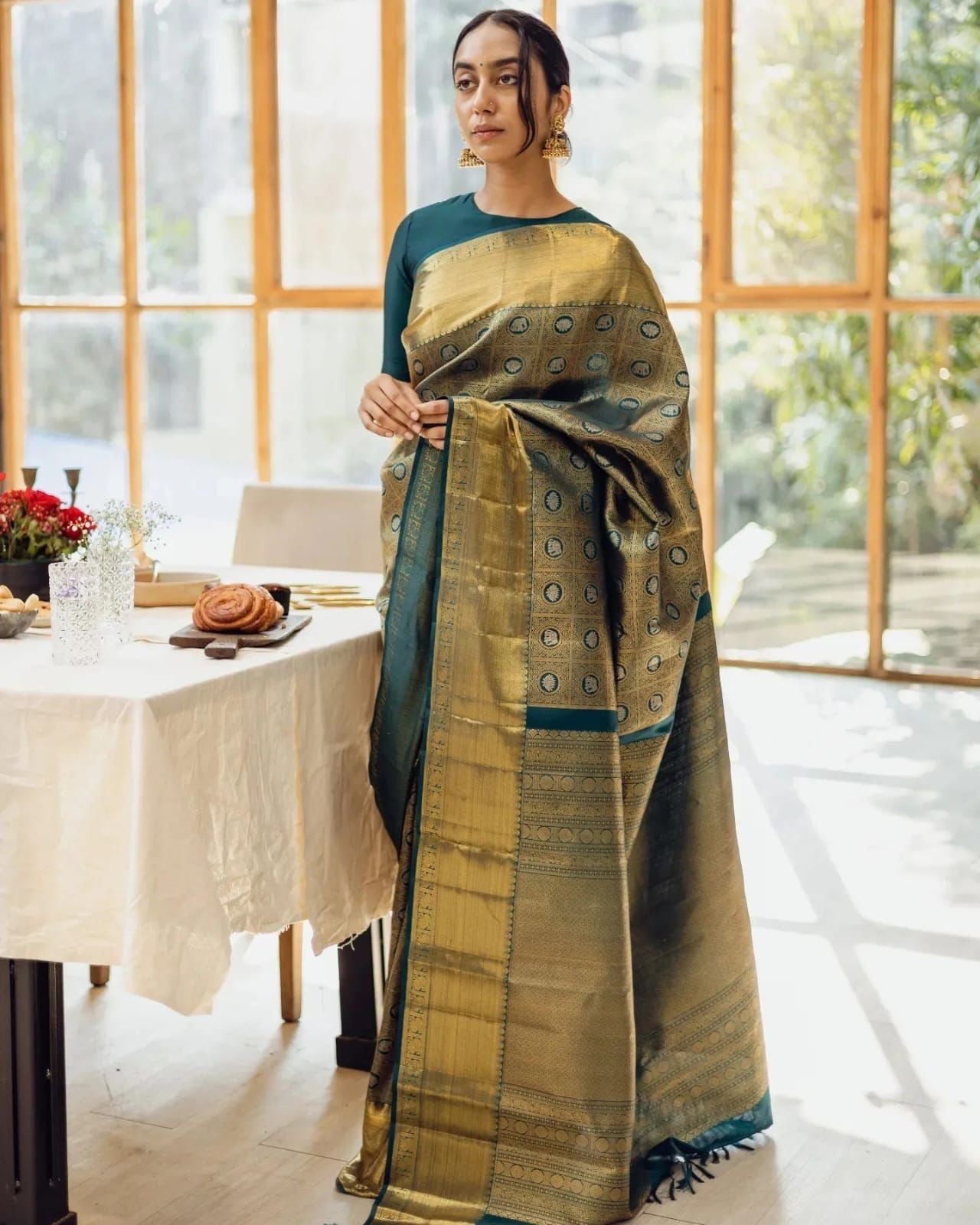 Prettiest Rama Soft Silk Saree With Panache Blouse Piece