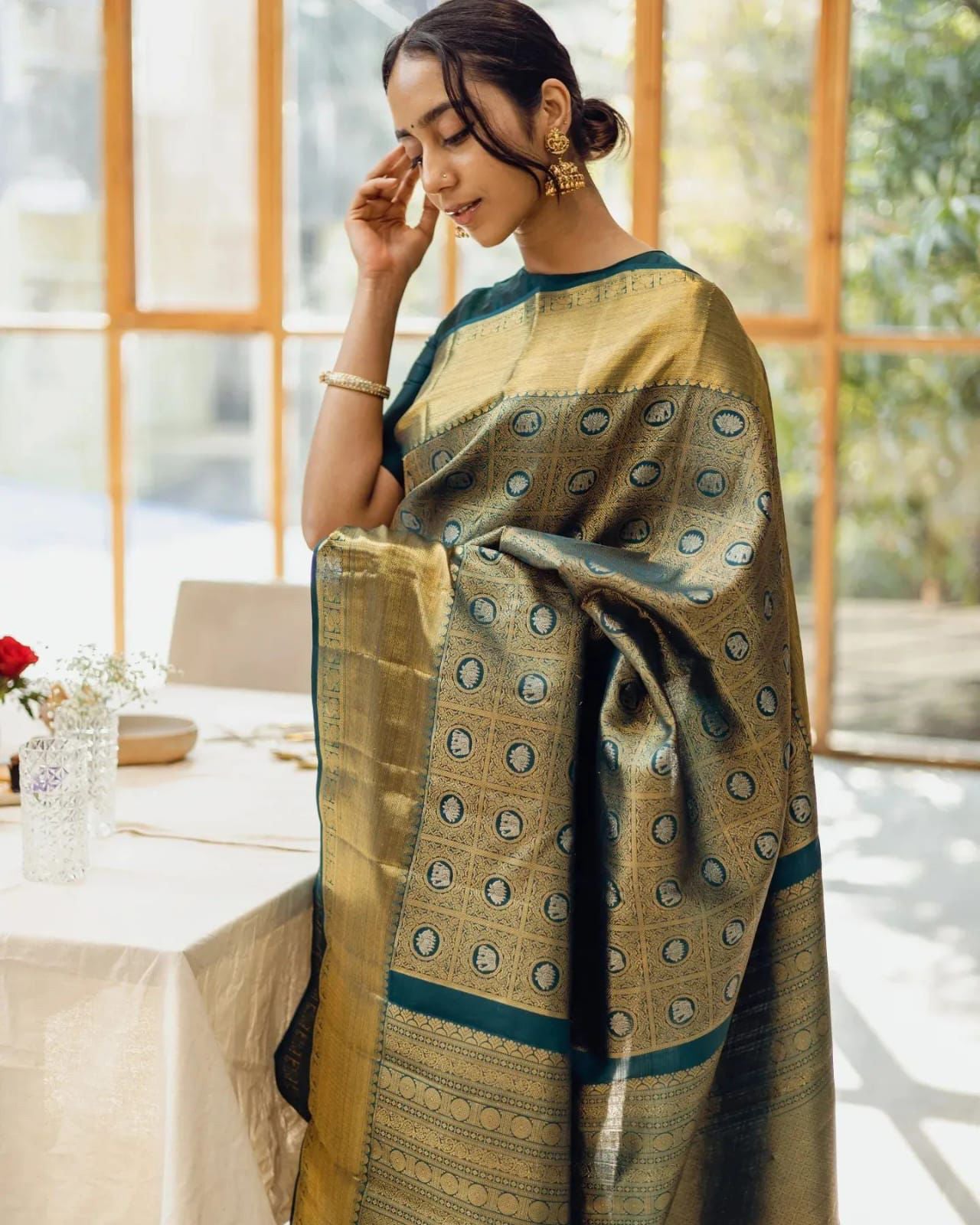 Prettiest Rama Soft Silk Saree With Panache Blouse Piece