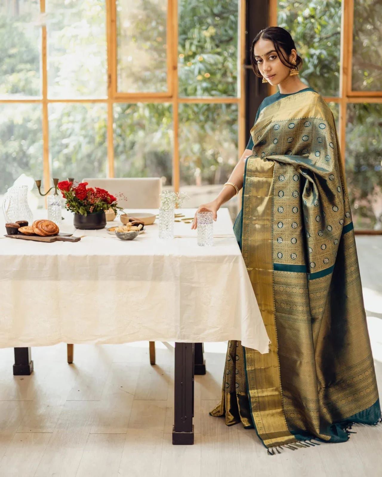 Prettiest Rama Soft Silk Saree With Panache Blouse Piece