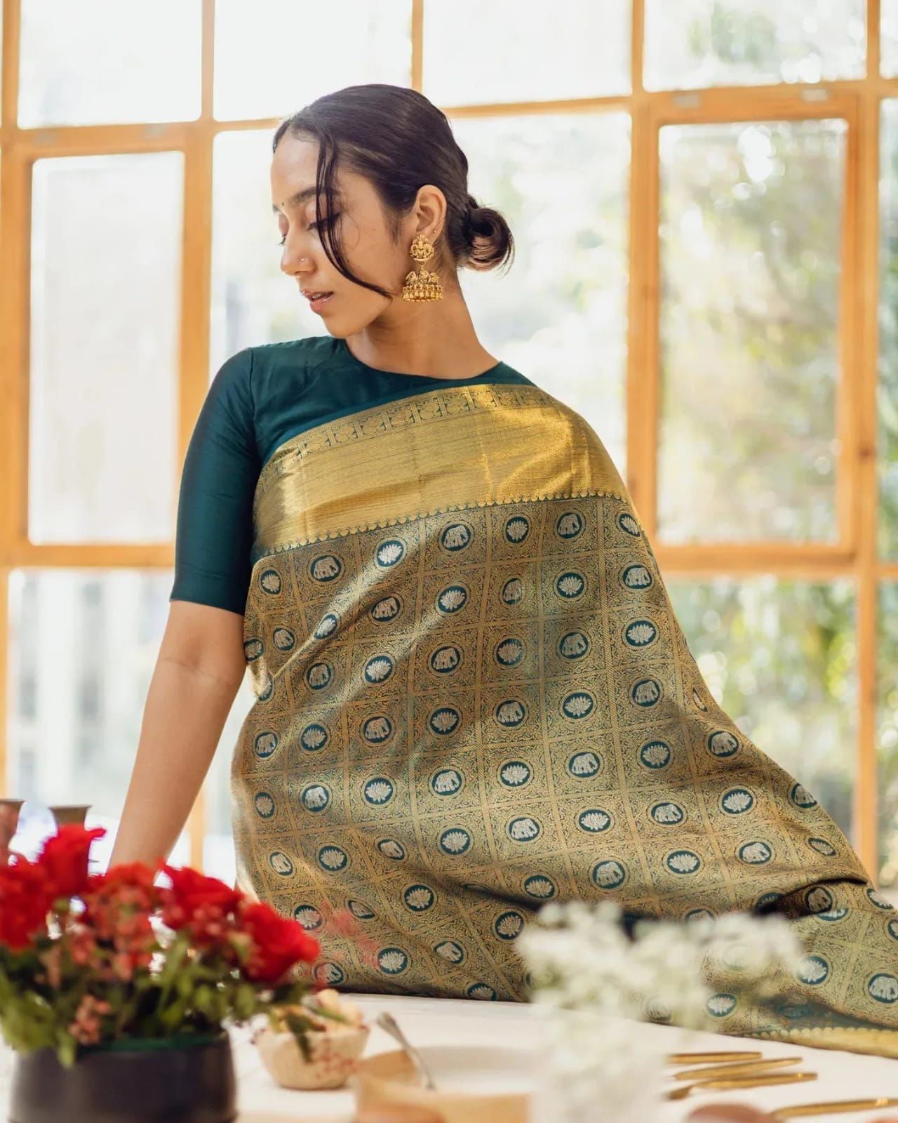 Prettiest Rama Soft Silk Saree With Panache Blouse Piece