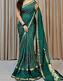 Mesmeric Dark Green Digital Printed Dola Silk Saree With Whimsical Blouse Piece