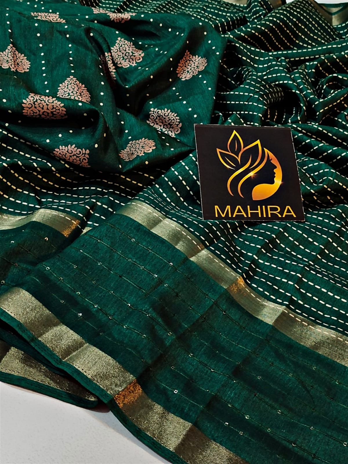 Mesmeric Dark Green Digital Printed Dola Silk Saree With Whimsical Blouse Piece