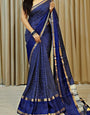 Preferable Navy Blue Digital Printed Dola Silk Saree With Allure Blouse Piece