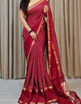 Designer Red Digital Printed Dola Silk Saree With Profuse Blouse Piece