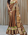 Sophisticated Brown Digital Printed Dola Silk Saree With Susurrous Blouse Piece