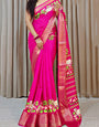 Majesty Dark Pink Digital Printed Dola Silk Saree With Ornate Blouse Piece