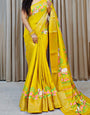 Pretty Yellow Digital Printed Dola Silk Saree With Sempiternal Blouse Piece