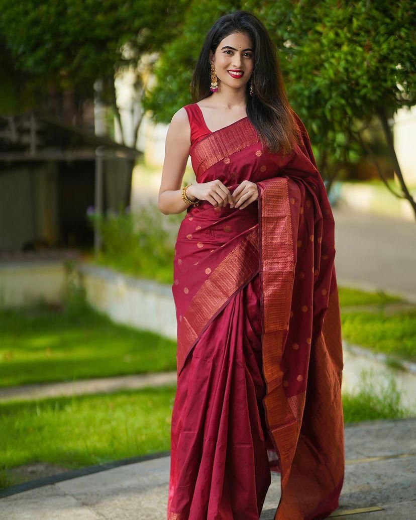 Lovely Maroon Soft Silk Saree With Scintilla Blouse Piece