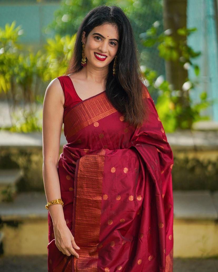 Lovely Maroon Soft Silk Saree With Scintilla Blouse Piece