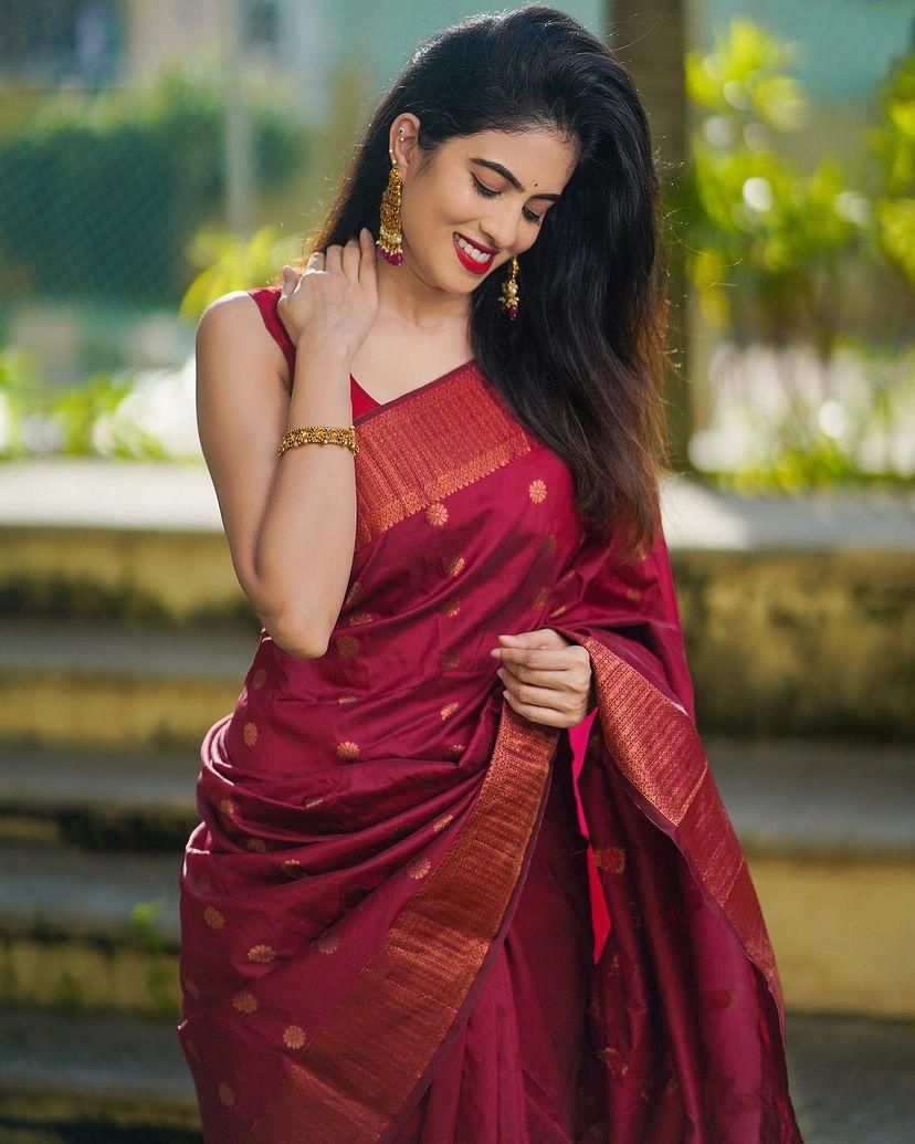 Lovely Maroon Soft Silk Saree With Scintilla Blouse Piece