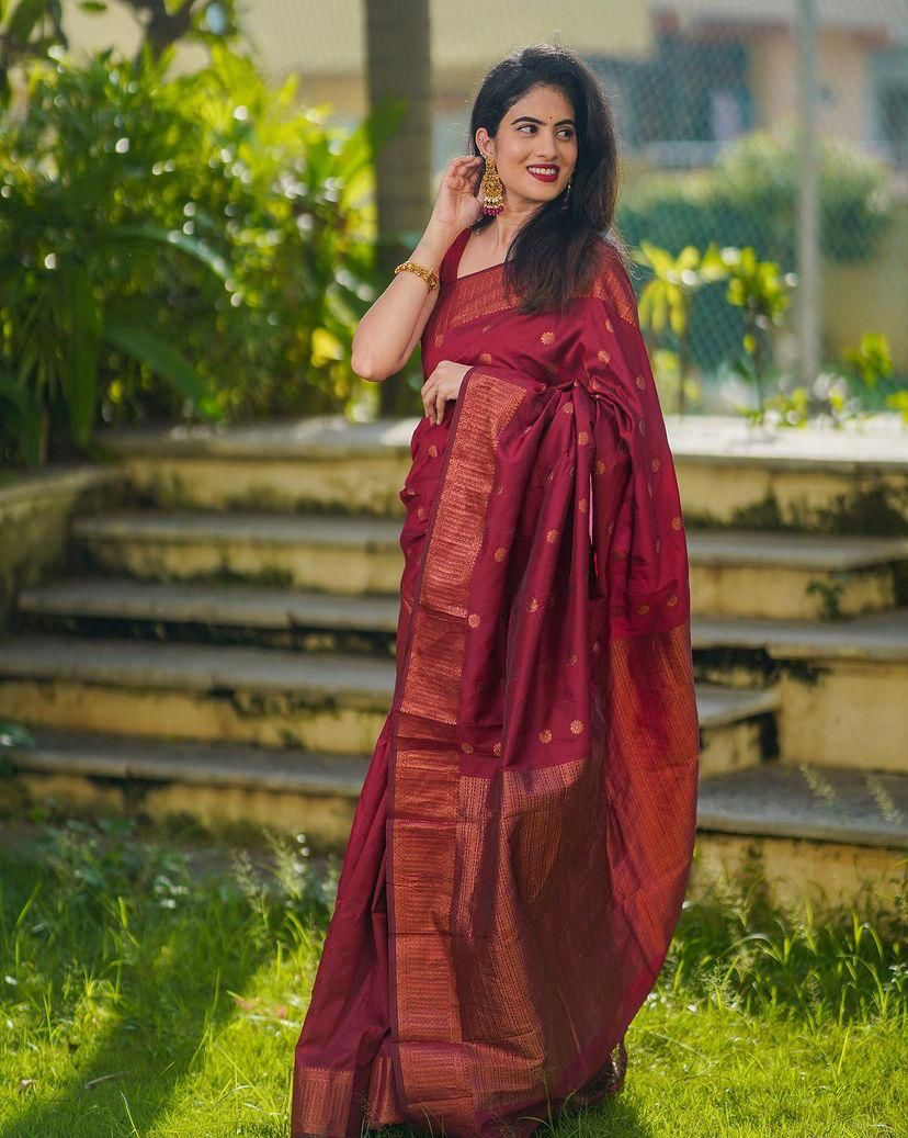 Lovely Maroon Soft Silk Saree With Scintilla Blouse Piece