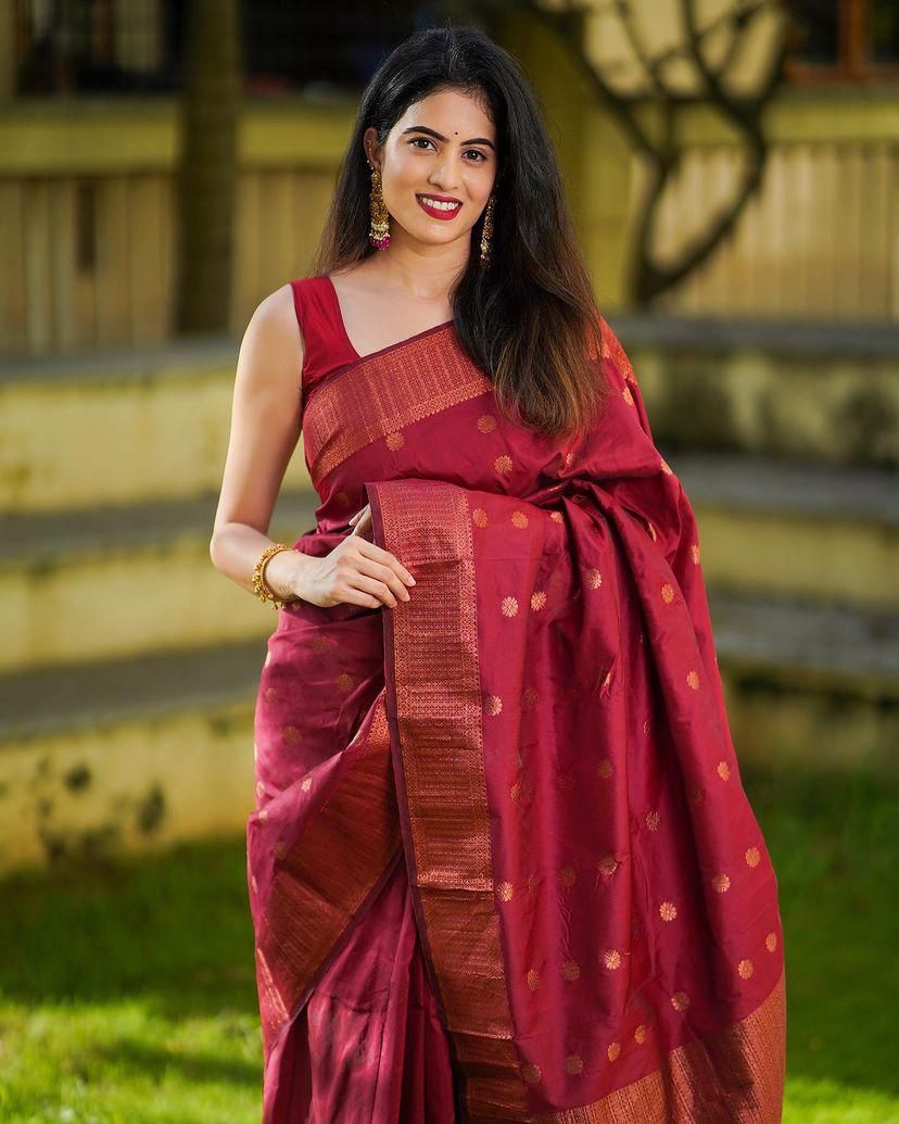 Lovely Maroon Soft Silk Saree With Scintilla Blouse Piece