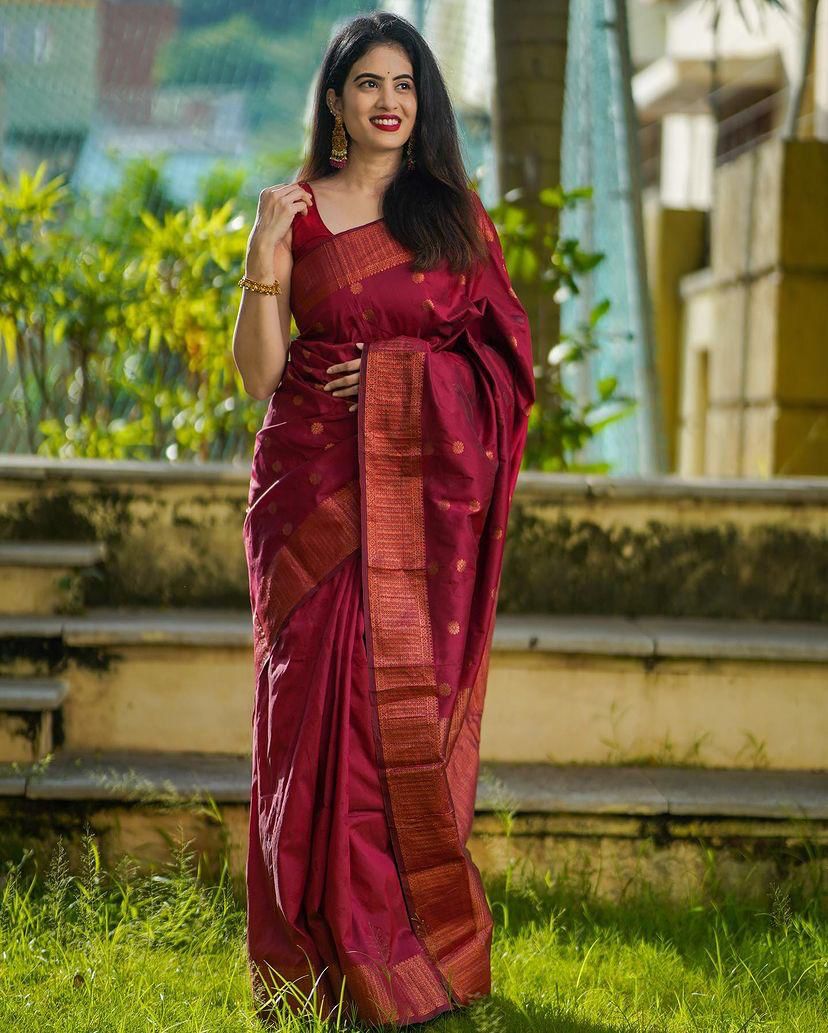 Lovely Maroon Soft Silk Saree With Scintilla Blouse Piece