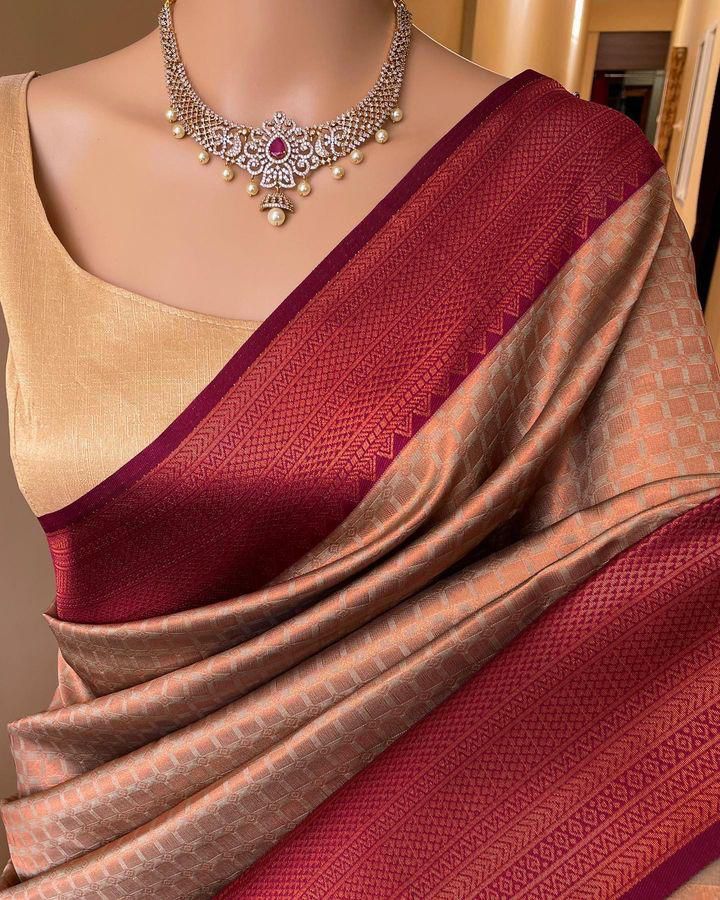 Embellished Beige Soft Silk Saree With Mellifluous Blouse Piece