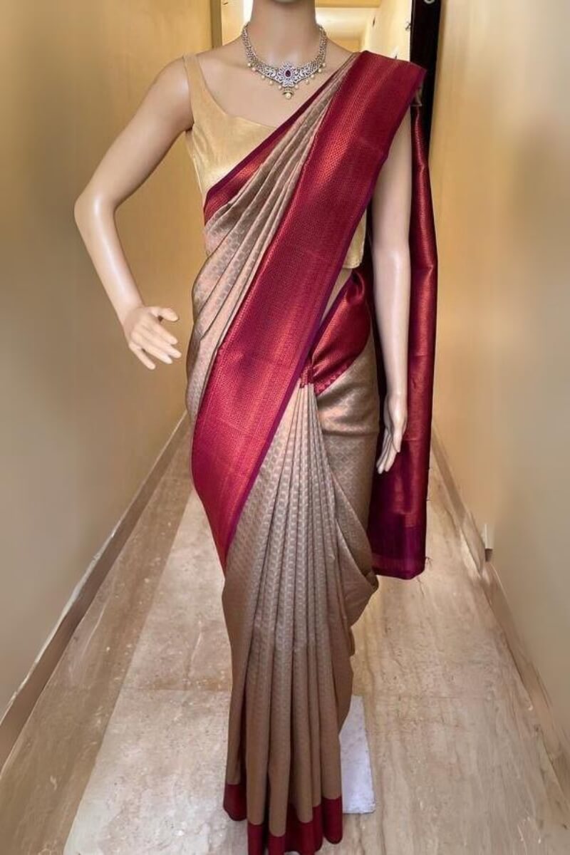 Embellished Beige Soft Silk Saree With Mellifluous Blouse Piece