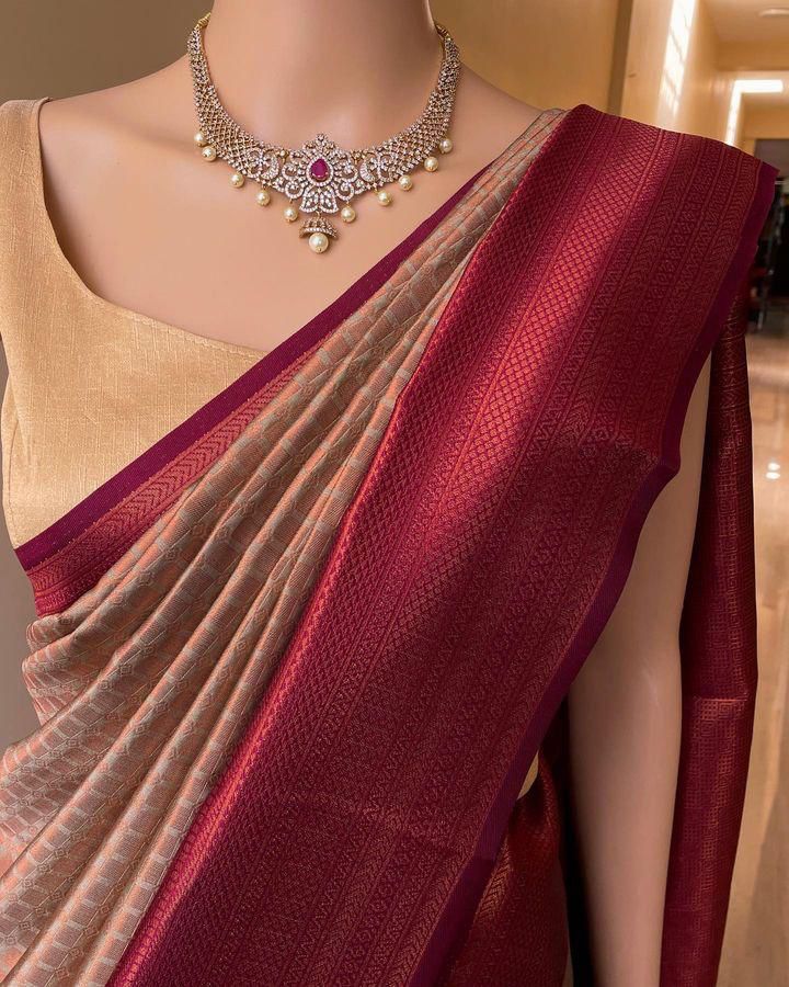 Embellished Beige Soft Silk Saree With Mellifluous Blouse Piece