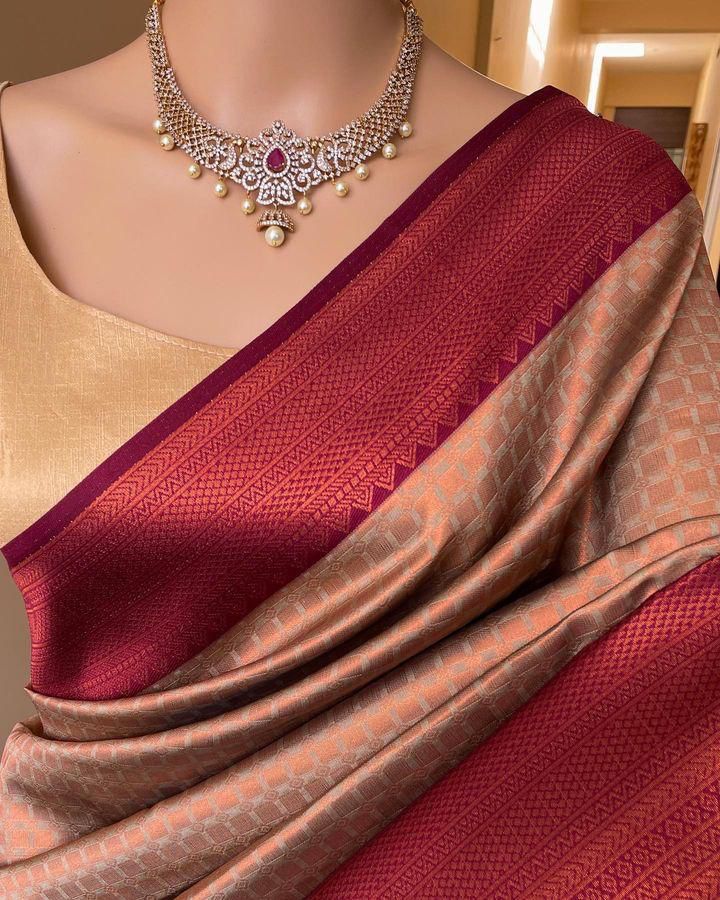 Embellished Beige Soft Silk Saree With Mellifluous Blouse Piece