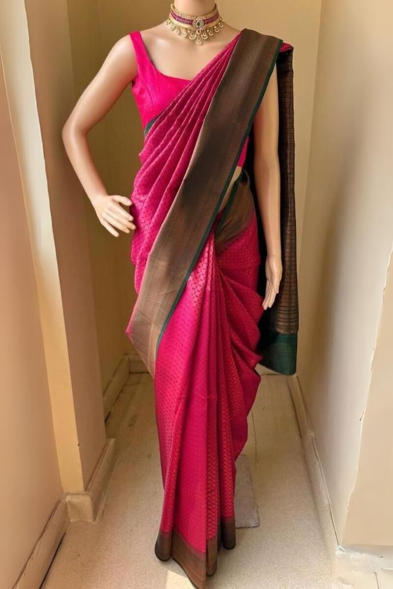 Embellished Dark Pink Soft Silk Saree With Mellifluous Blouse Piece