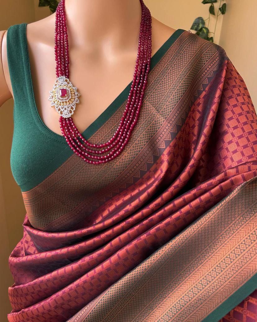 Embellished Maroon Soft Silk Saree With Mellifluous Blouse Piece