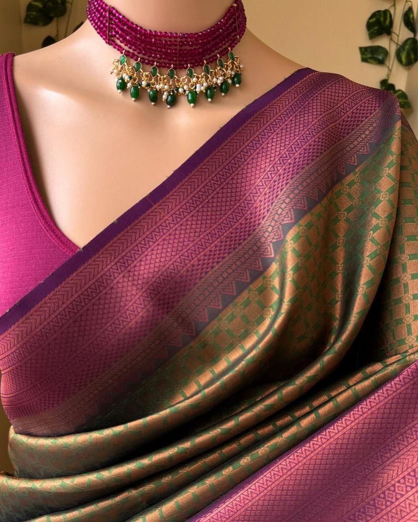 Embellished Mehndi Soft Silk Saree With Mellifluous Blouse Piece