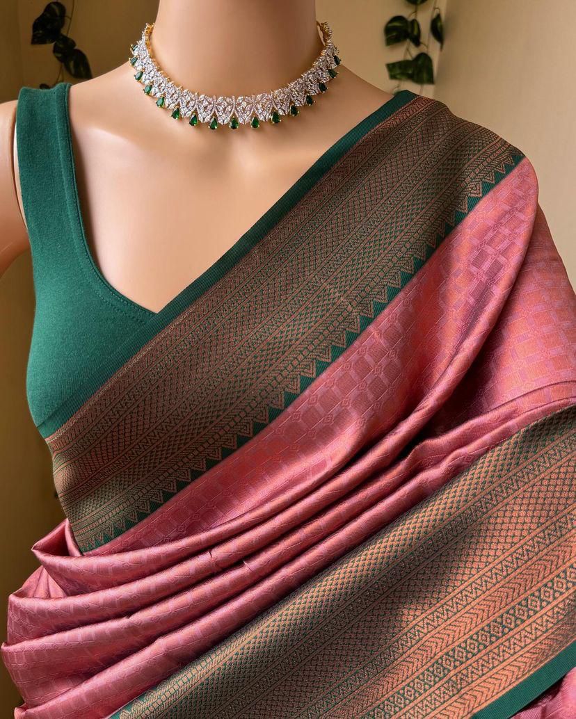 Embellished Pink Soft Silk Saree With Mellifluous Blouse Piece