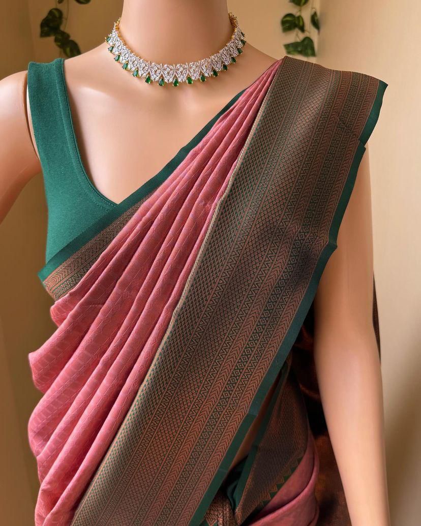 Embellished Pink Soft Silk Saree With Mellifluous Blouse Piece