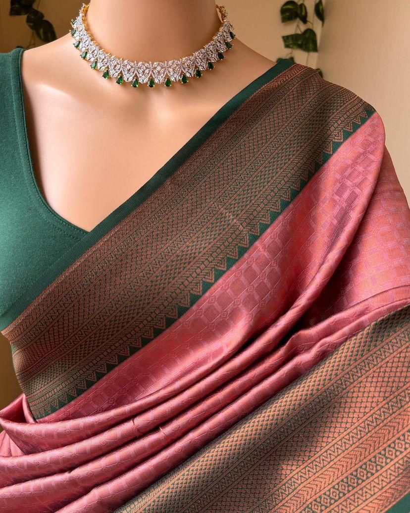 Embellished Pink Soft Silk Saree With Mellifluous Blouse Piece