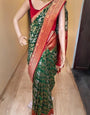 Luminous Dark Green Soft Silk Saree With Nectarous Blouse Piece