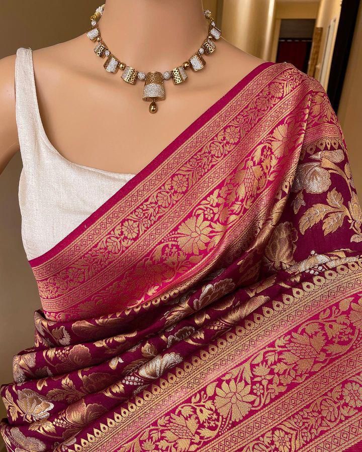 Serendipity Wine Soft Silk Saree With Tremendous Blouse Piece