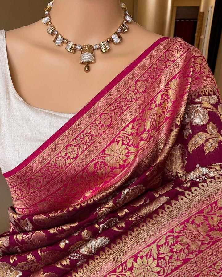 Serendipity Wine Soft Silk Saree With Tremendous Blouse Piece