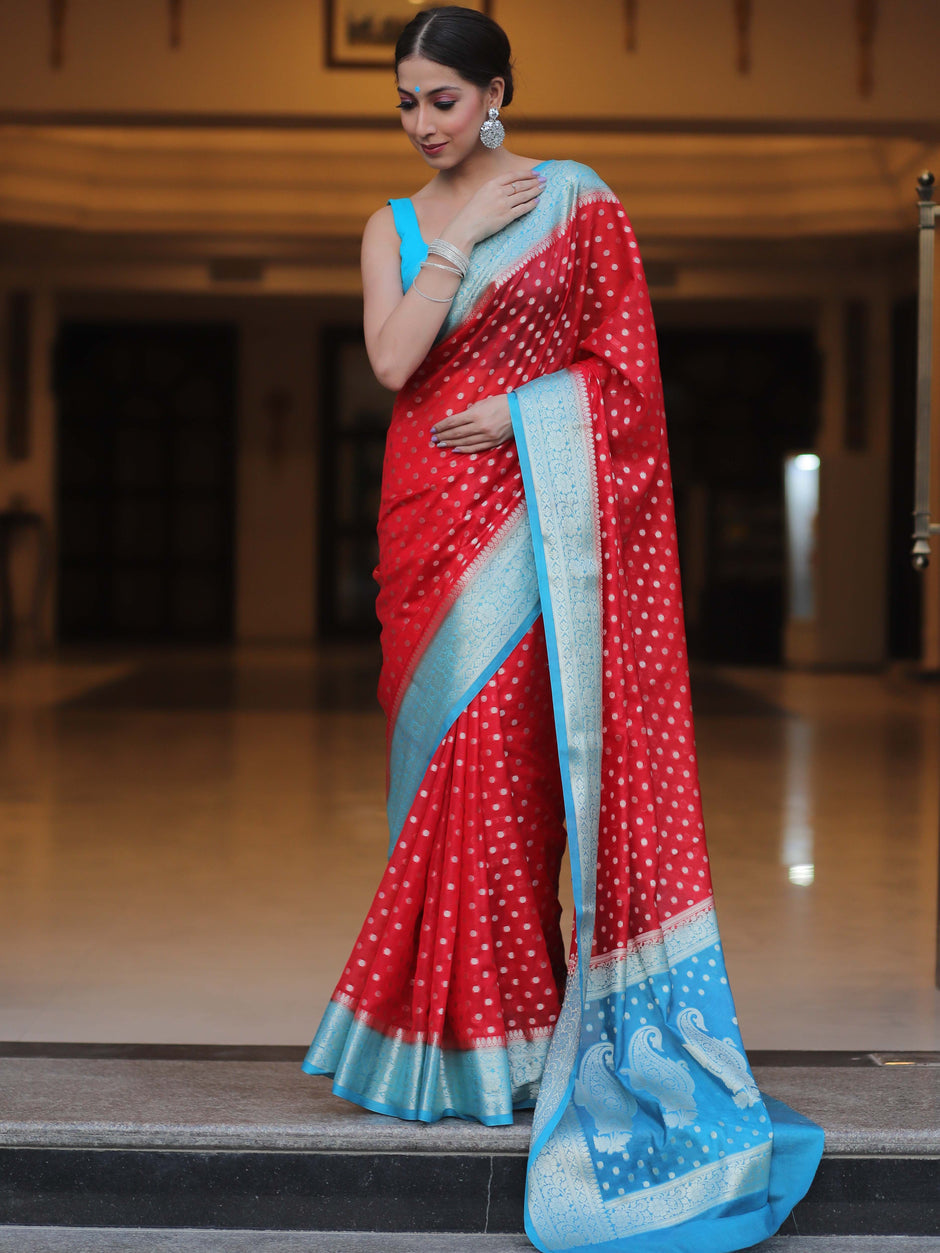 Innovative Red Soft Silk Saree With Breathtaking Blouse Piece