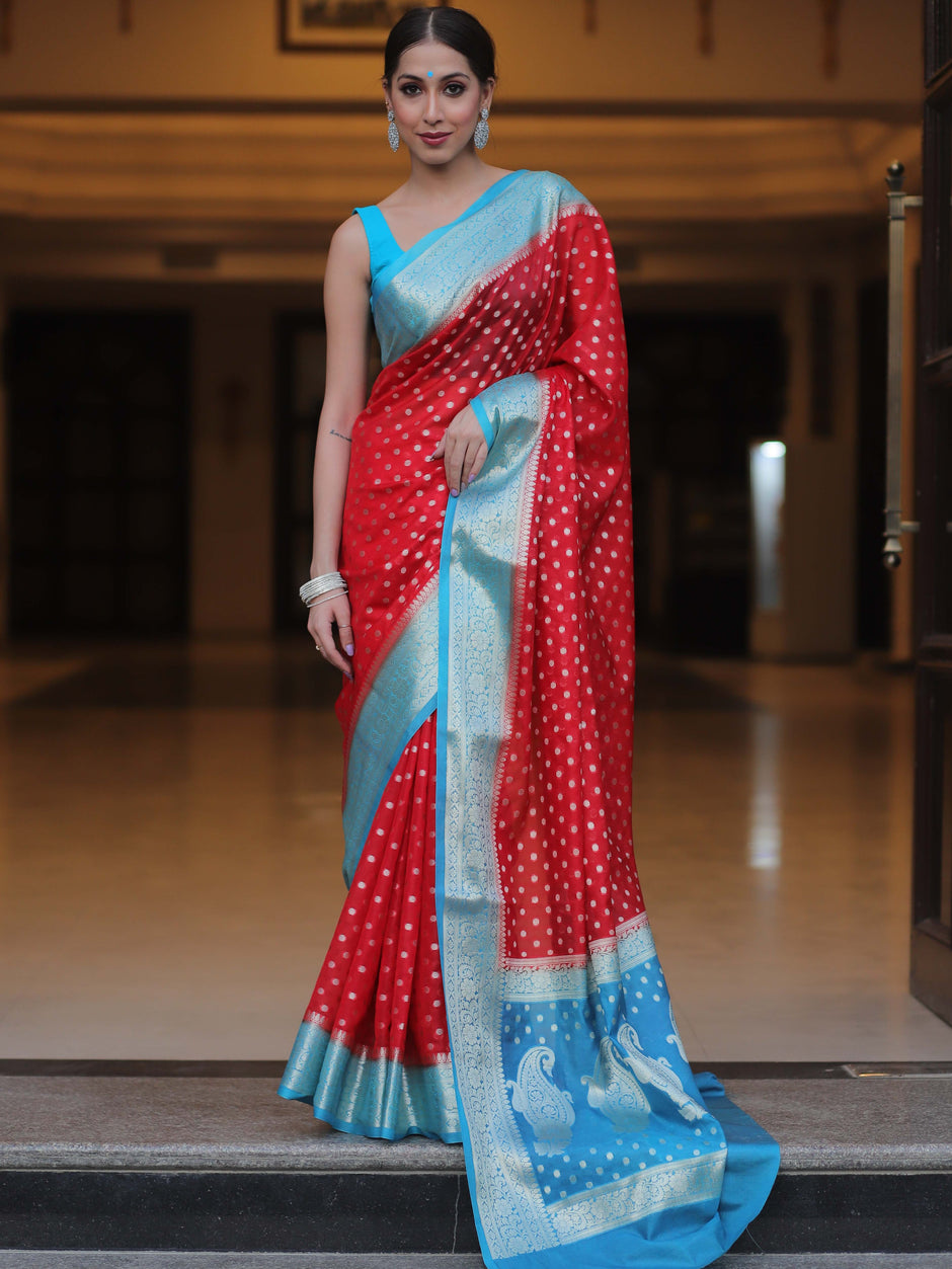 Innovative Red Soft Silk Saree With Breathtaking Blouse Piece