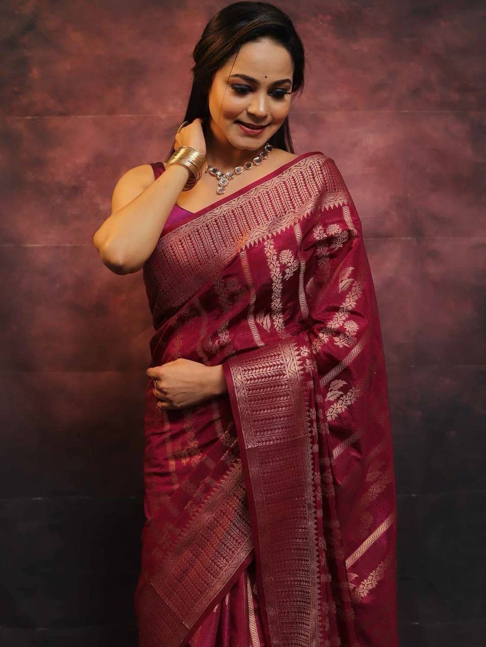 Zephyr Wine Soft Silk Saree With Sonorous Blouse Piece