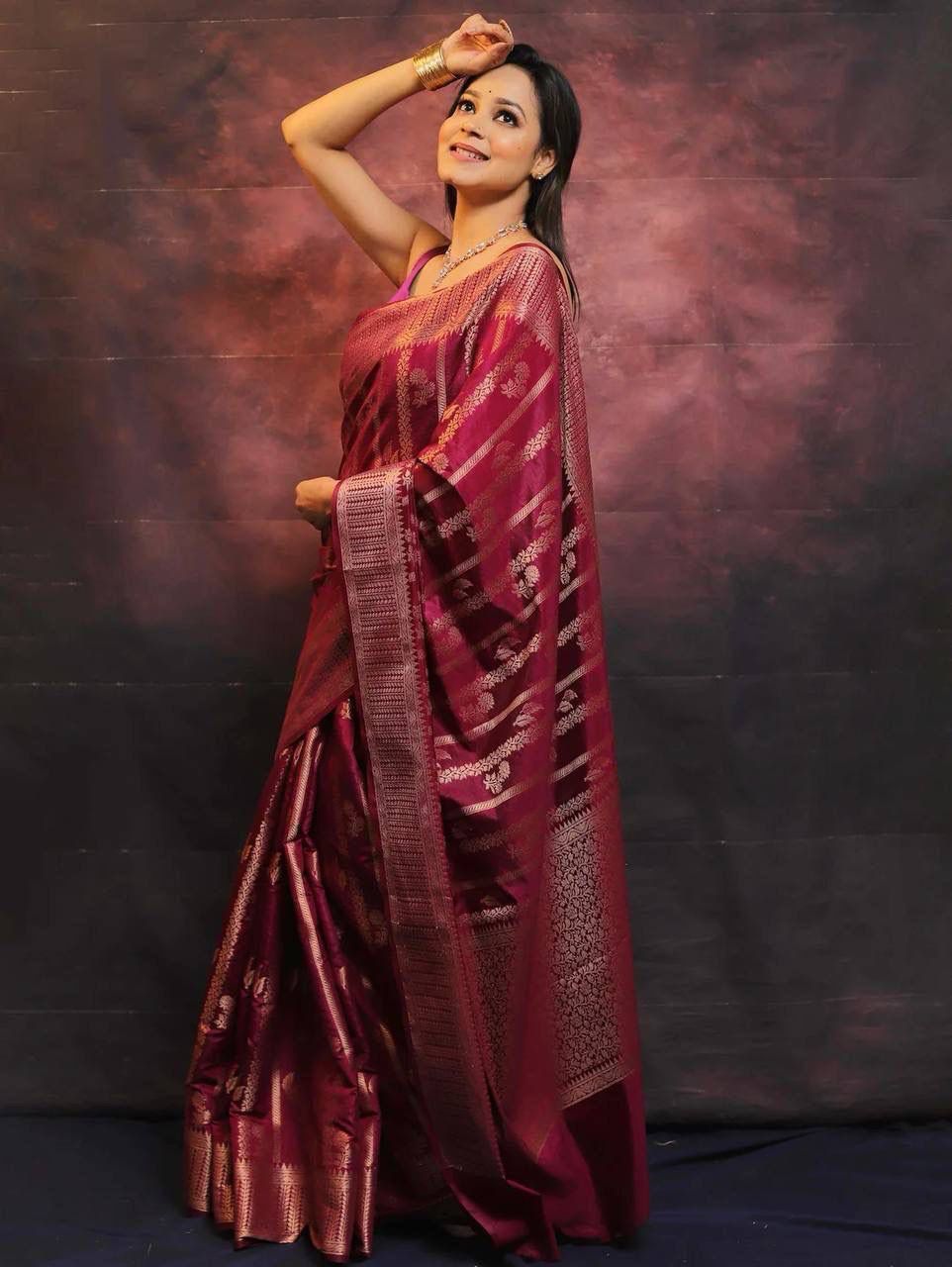 Zephyr Wine Soft Silk Saree With Sonorous Blouse Piece