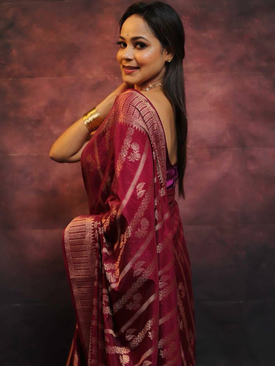 Zephyr Wine Soft Silk Saree With Sonorous Blouse Piece