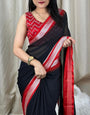 Super classy Black Digital Printed Chiffon Saree With Imbrication Blouse Piece