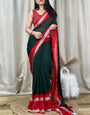 Flattering Dark Green Digital Printed Chiffon Saree With Blooming Blouse Piece