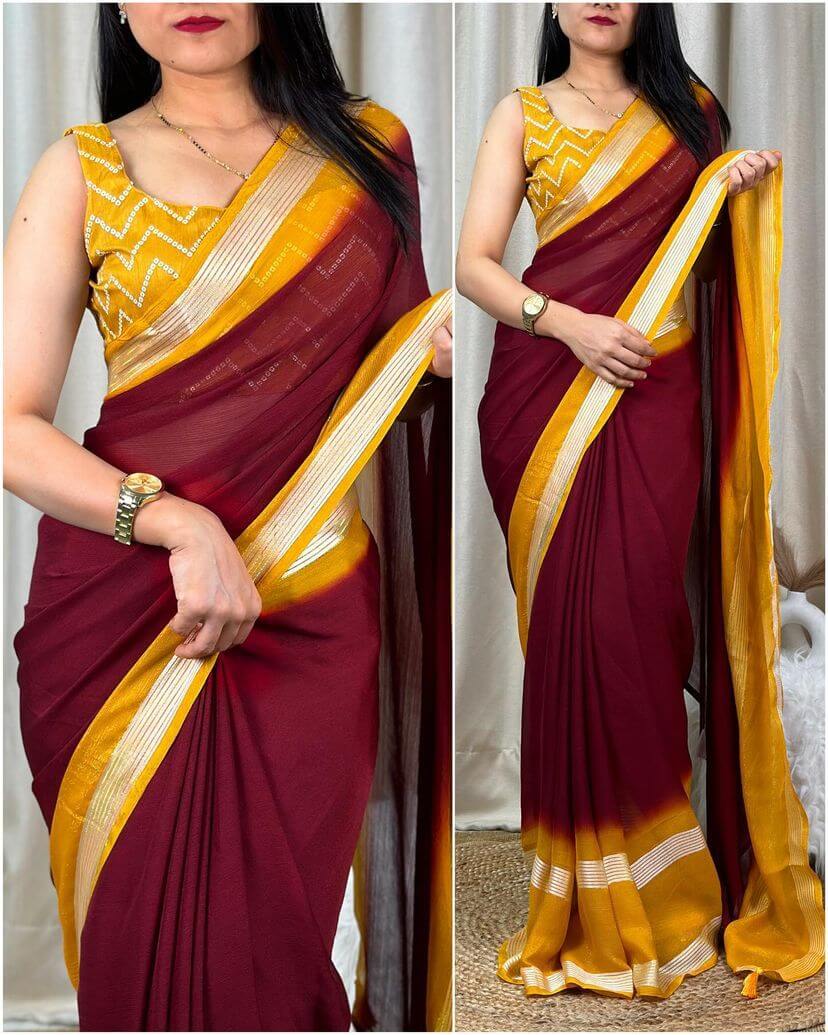 Twirling Maroon Digital Printed Chiffon Saree With Forbearance Blouse Piece