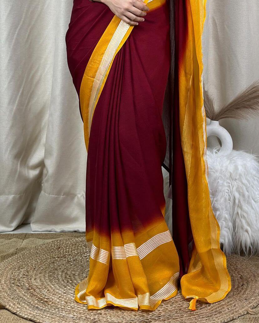 Twirling Maroon Digital Printed Chiffon Saree With Forbearance Blouse Piece