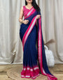 Surreptitious Navy Blue Digital Printed Chiffon Saree With Symmetrical Blouse Piece