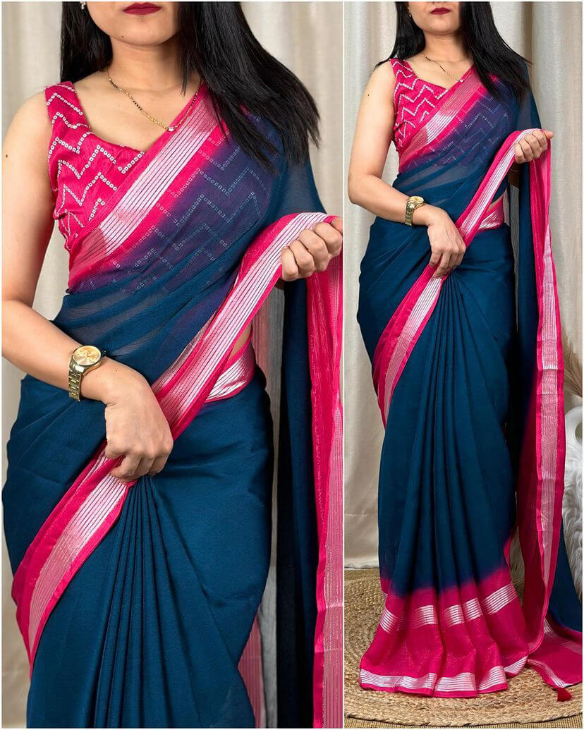 Panache Rama Digital Printed Chiffon Saree With Nectarous Blouse Piece