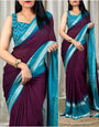 Divine Wine Digital Printed Chiffon Saree With Girlish Blouse Piece