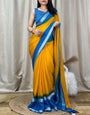 Adoring Yellow Digital Printed Chiffon Saree With Evocative Blouse Piece