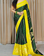 Woebegone Dark Green Digital Printed Chiffon Saree With Quixotic Blouse Piece