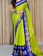 Verdant Mehndi Digital Printed Chiffon Saree With Confounding Blouse Piece