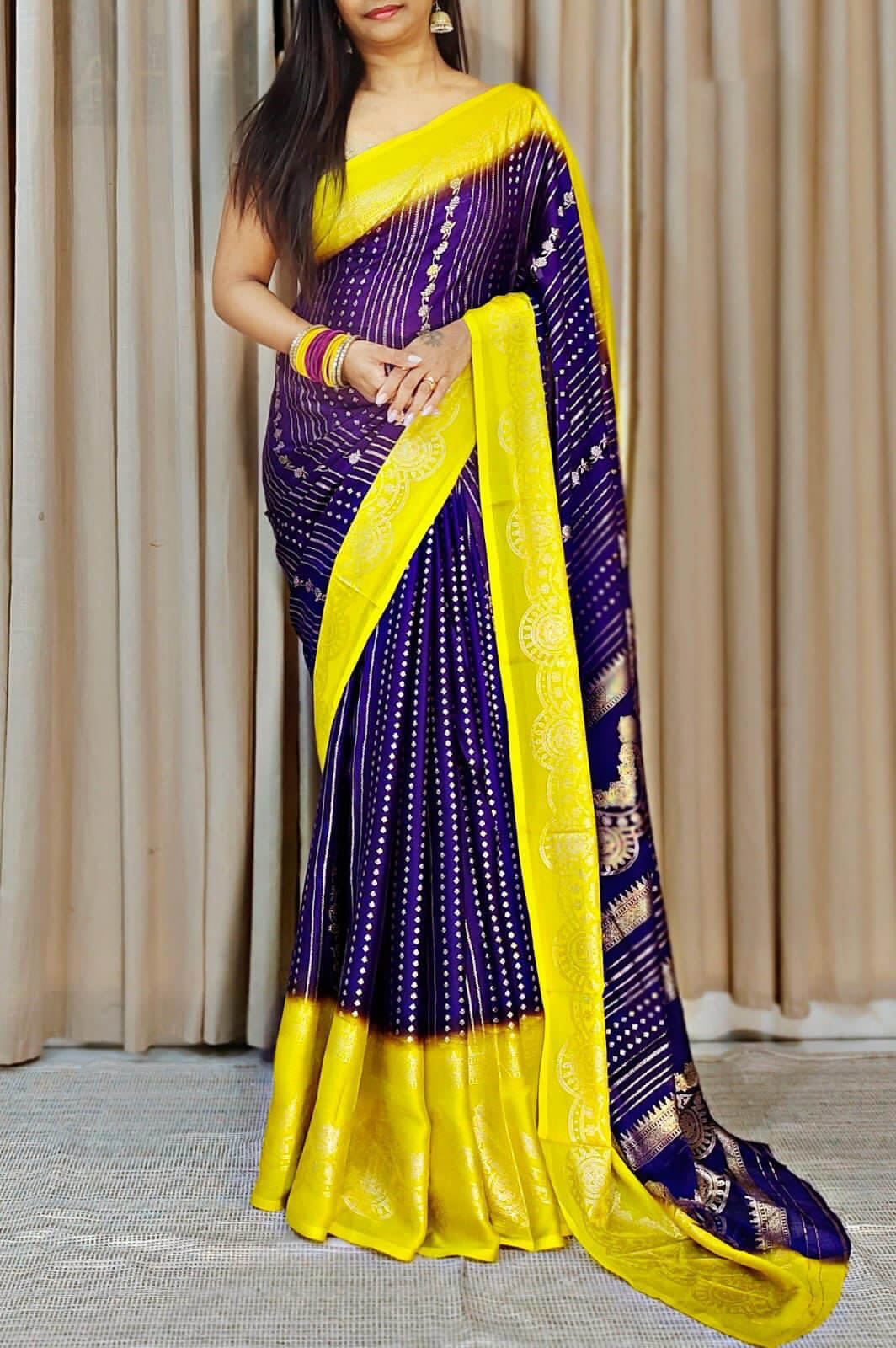 Excellent Royal Blue Digital Printed Chiffon Saree With Ravishing Blouse Piece