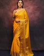 Impressive Dark-Yellow Soft Silk Saree With A glam Blouse Piece