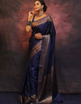 Bewitching Navy Blue Soft Silk Saree With Eloquence Blouse Piece