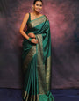 Lagniappe Rama Soft Silk Saree With Confounding Blouse Piece