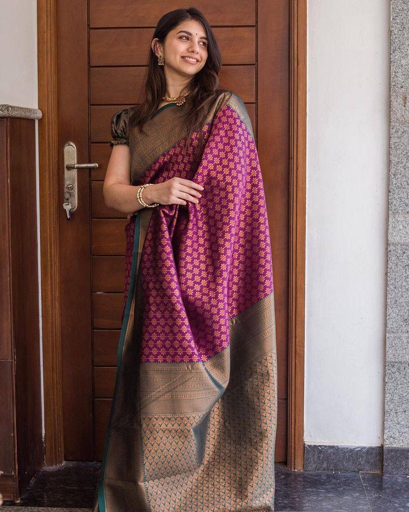 Exceptional Purple Soft Silk Saree With Dazzling Blouse Piece